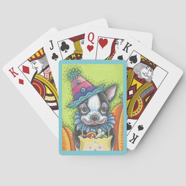 BOSTON TERRIER HALLOWEEN CLOWN, HUNDE SPIELKARTEN (Rückseite)