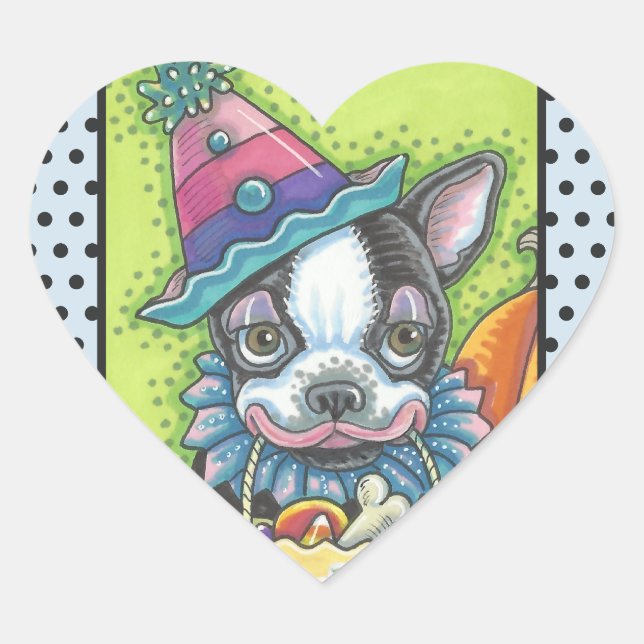 BOSTON TERRIER HALLOWEEN CLOWN STICKER SHEET Herz (Vorderseite)
