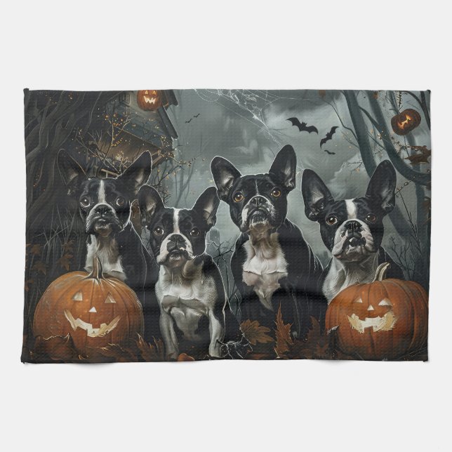 Boston Terrier Halloween Night Doggy Delight Geschirrtuch (Horizontal)