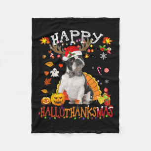 Boston Terrier Halloween Weihnachtshund Happy Hall Fleecedecke