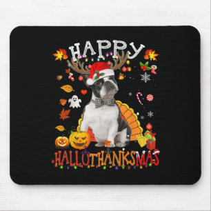 Boston Terrier Halloween Weihnachtshund Happy Hall Mousepad