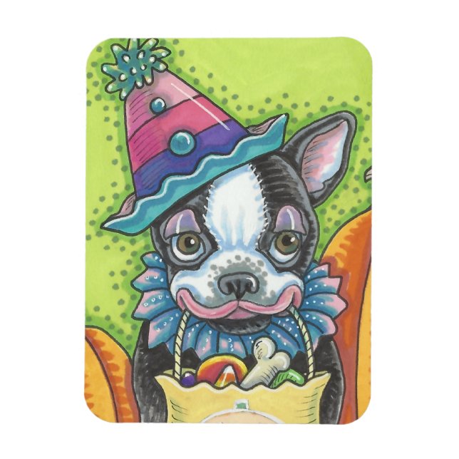 BOSTON TERRIER HALLOWEWEEN CLOWN, MAGNET DE CHIEN  (Vertical)