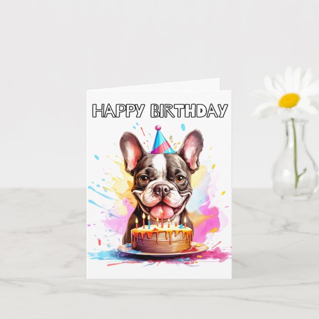 Boston Terrier Happy Birthday Karte (Kleine Pflanze)