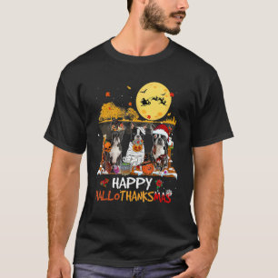 Boston Terrier Happy Hallothanksmas Halloween T-Shirt