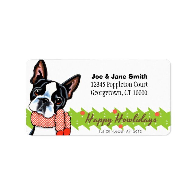 Boston Terrier Happy Howlidays Weihnachten Adressaufkleber (Vorne)