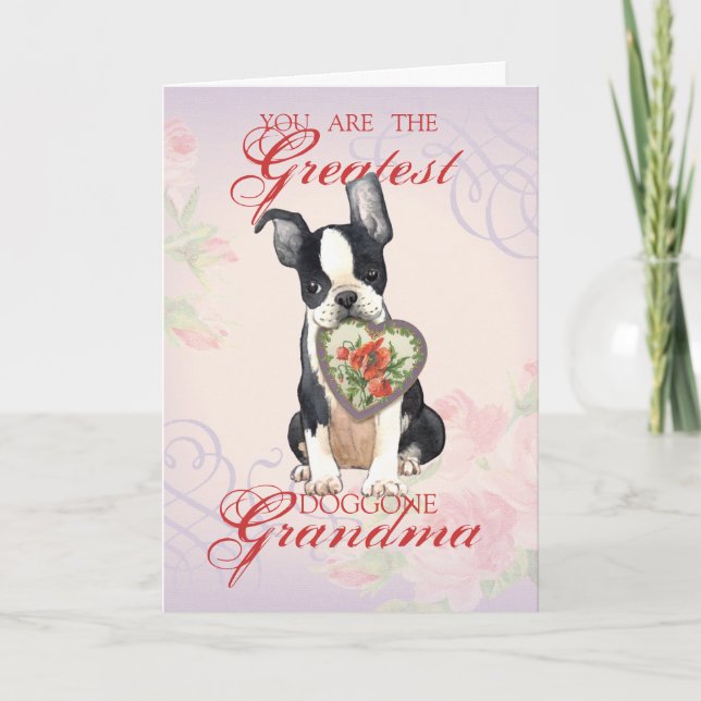 Boston Terrier Heart Grandma Karte (Vorderseite)