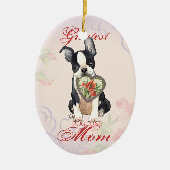 Boston Terrier Heart Mama Keramik Ornament (Vorne)