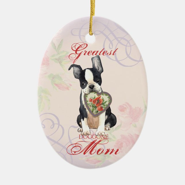 Boston Terrier Heart Mama Keramik Ornament (Vorne)