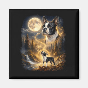 Boston Terrier heult am Mond Retro  Magnet