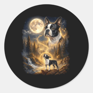 Boston Terrier heult am Mond Retro Runder Aufkleber