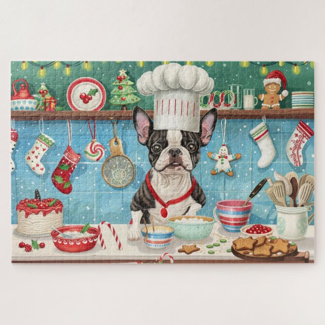 Boston Terrier Holiday Baking: Festliche Weihnacht (Horizontal)