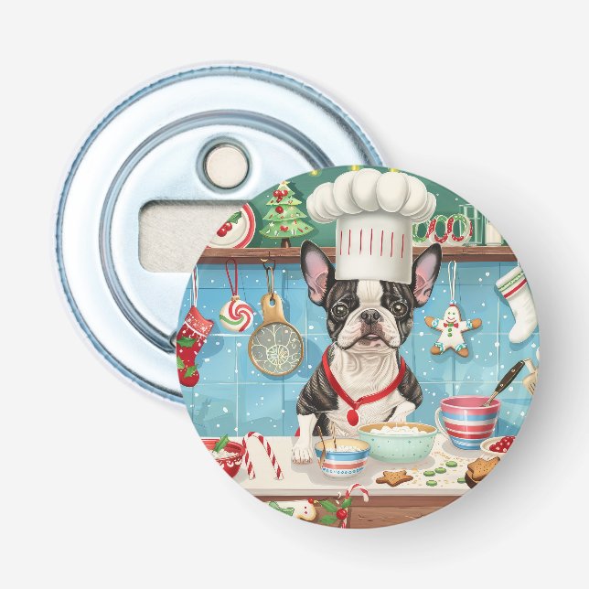 Boston Terrier Holiday Baking: Festliche Weihnacht Flaschenöffner (Vorderseite)