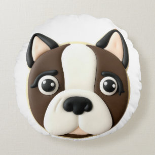 Boston Terrier Hund 3D Inspiriert Rundes Kissen