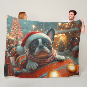 Boston Terrier Hund Achterbahn Weihnachten Fleecedecke