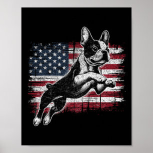 Boston Terrier Hund Amerikanische Flagge 4. Juli P Poster