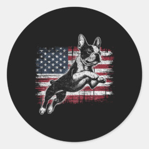 Boston Terrier Hund Amerikanische Flagge 4. Juli P Runder Aufkleber