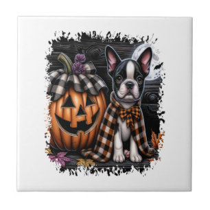 Boston Terrier Hund Halloween Fliese