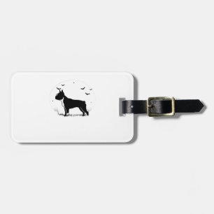 Boston Terrier Hund � Halloween Mond Silhouette Ov Gepäckanhänger