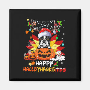 Boston Terrier Hund Halloween und Frohe Weihnachte Magnet