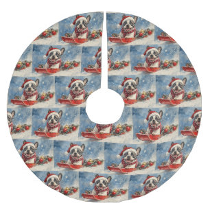 Boston Terrier Hund im Schlitten Lass es schneien Polyester Weihnachtsbaumdecke