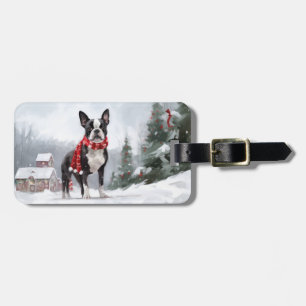 Boston Terrier Hund im Schnee Weihnachten Gepäckanhänger