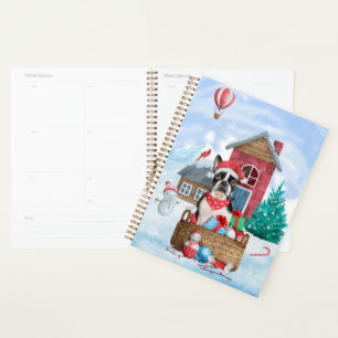 Boston Terrier Hund im Schnee Weihnachtshundehaus Planer