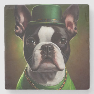 Boston Terrier Hund im St. Patrick's Day Kleid Steinuntersetzer
