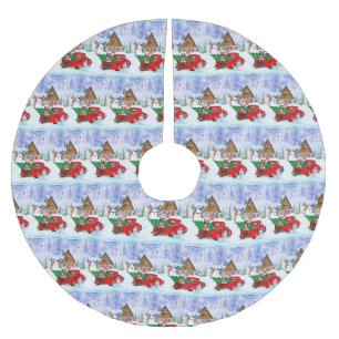 Boston Terrier Hund In Christmas Delivery Truck Polyester Weihnachtsbaumdecke
