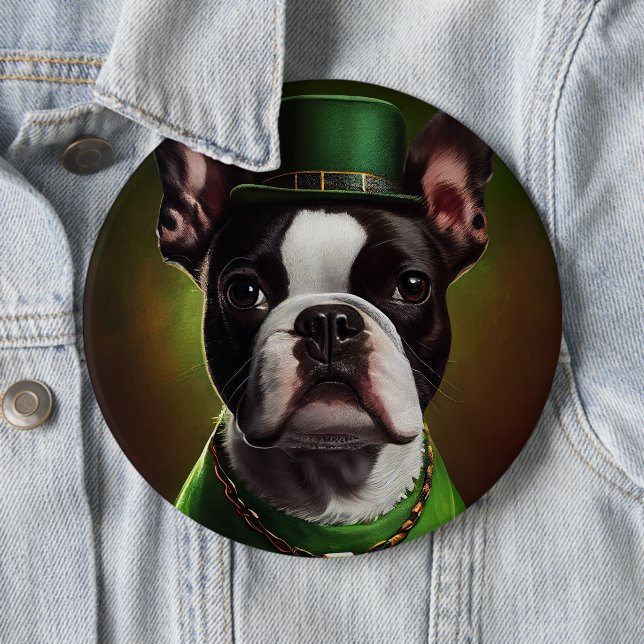 Boston Terrier Hund in St. Patrick's Day Dress Button (Beispiel)