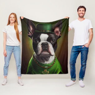 Boston Terrier Hund in St. Patrick's Day Dress Fleecedecke