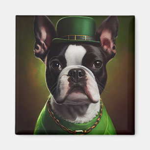 Boston Terrier Hund in St. Patrick's Day Dress Magnet