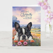 Boston Terrier Hund mit Wildblumen Beileid für Hau