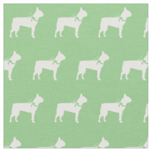 Boston Terrier Hund Silhouette Haustier Sagegrün Stoff