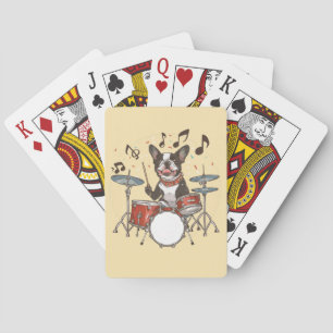 Boston Terrier Hund spielt Schlagzeug Spielkarten
