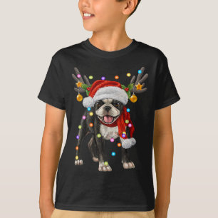 Boston Terrier Hund Weihnachtslichter Weihnachtsli T-Shirt