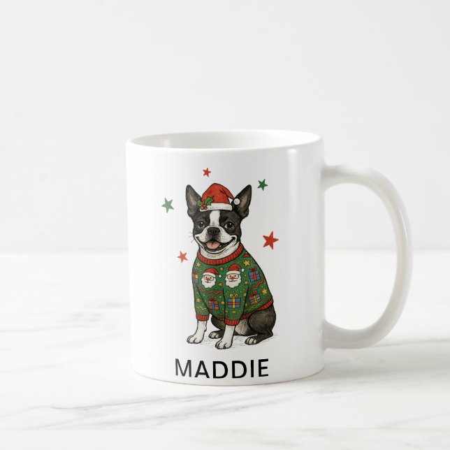 Boston Terrier Hund Weihnachtspullover Kaffeetasse (Rechts)