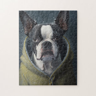 BOSTON TERRIER Hund Winter