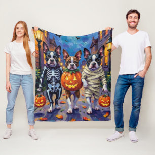 Boston Terrier Hunde beim Trick-or-Treat an Hallow Fleecedecke