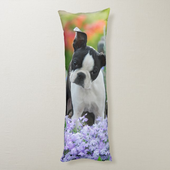 Boston-Terrier-Hundeniedlicher Welpe, cuddly Seitenschläferkissen (Rückseite (Vertikal))