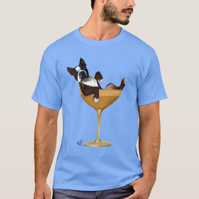 Boston Terrier im Cocktail-Glas 2 T-Shirt (Vorderseite)