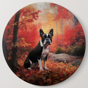 Boston Terrier im Herbst Leaves Fall Inspiriert Button