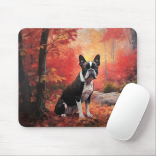 Boston Terrier im Herbst Leaves Fall Inspiriert Mousepad