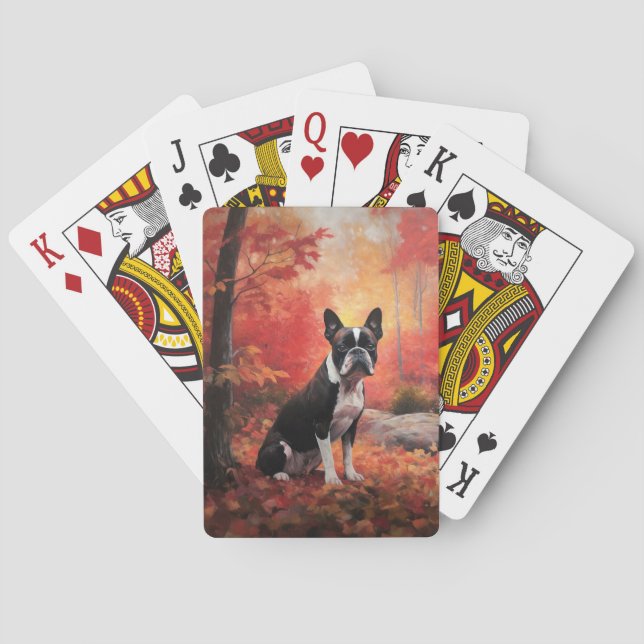 Boston Terrier im Herbst Leaves Fall Inspiriert Spielkarten (Rückseite)