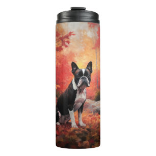 Boston Terrier im Herbstlaubfall inspiriert Thermosbecher