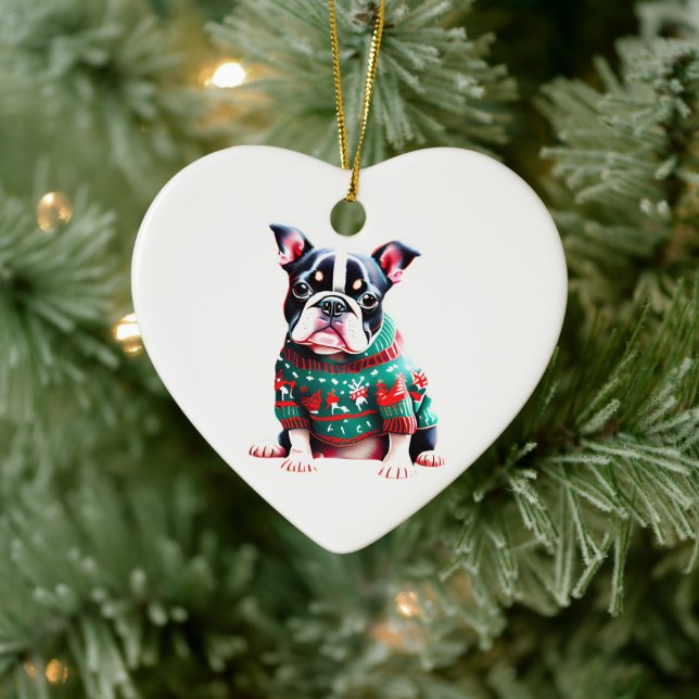 Boston Terrier im Weihnachtssüßer Keramik Ornament (Baum)