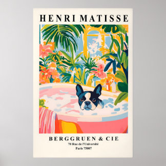 Boston Terrier in Bathtub Art Print Matisse Style Poster