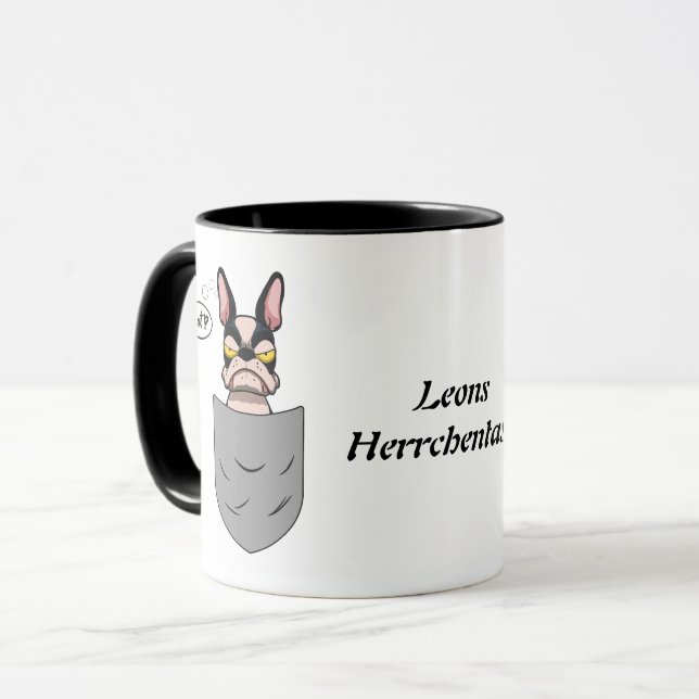 Boston Terrier in Brusttasche, lustig Tasse (Vorderseite Links)