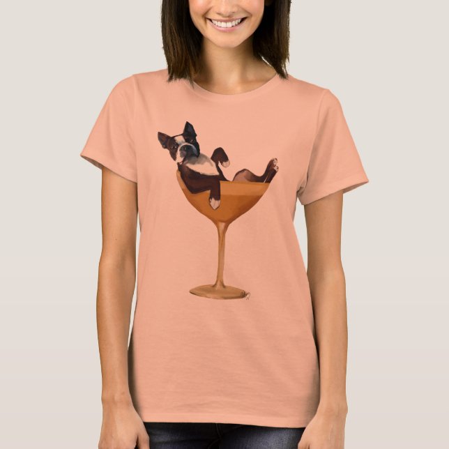 Boston Terrier in Cocktail Glass T-Shirt (Vorderseite)