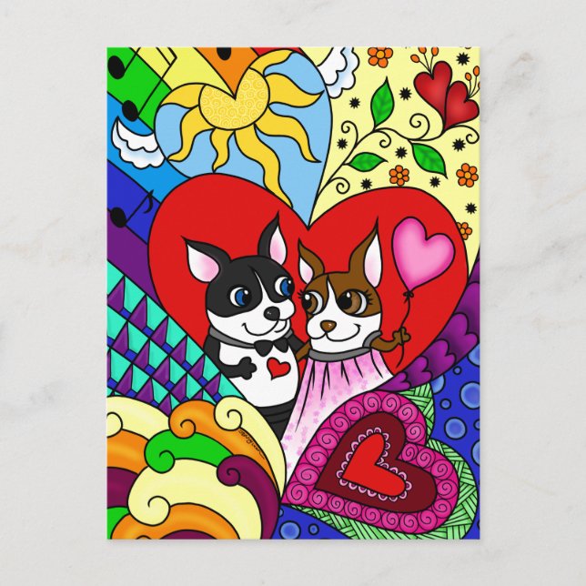 Boston Terrier in Doodle-Muster personalizable Postkarte (Vorderseite)