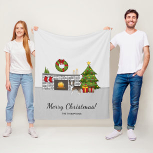 Boston Terrier in einem festlichen Weihnachtsraum Fleecedecke